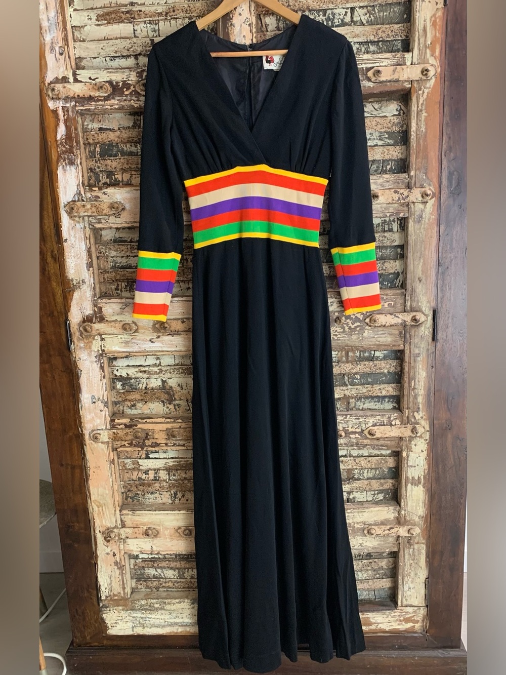 VTG Eve Le Coq 70s Black Knit Disco Glam Maxi Dress, Mod Hostess, Boho Chic, S/M
